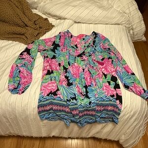 Lilly Floral Print Tunic Women's Top - Pink and Blue